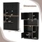 Black Natural Kitchen Pantry Cabinet with Microwave Stand Charging Station